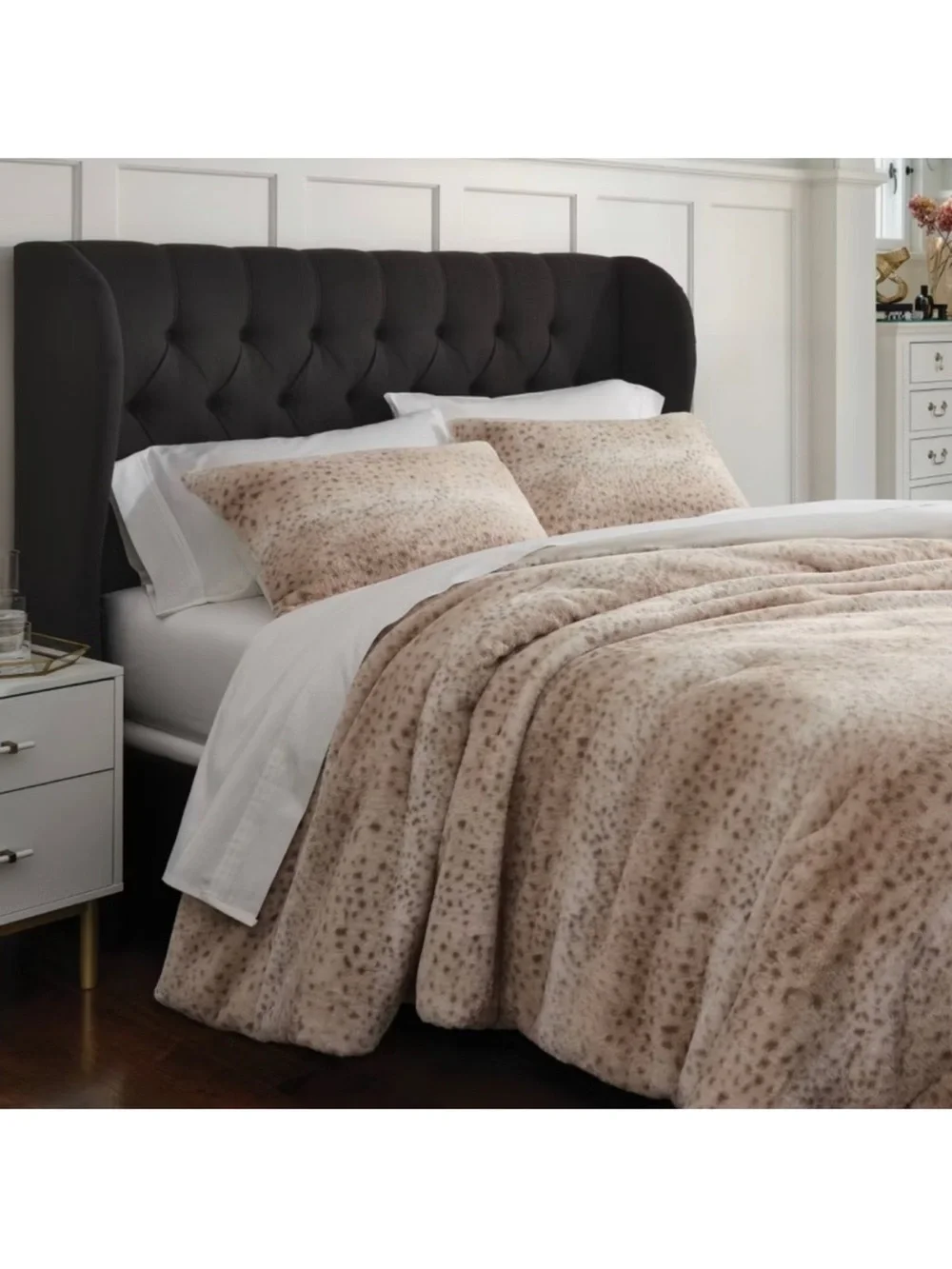Threshold Faux Fur Comforter Set and 2 Shans- taupe animal print